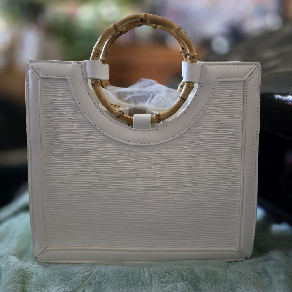 Like Dreams White Shoulder Bag with Bamboo Handles - Picture 7 of 11